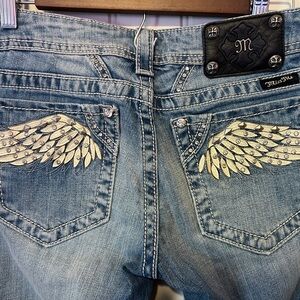 Miss Me Blue Jeans with Wing Embellishments